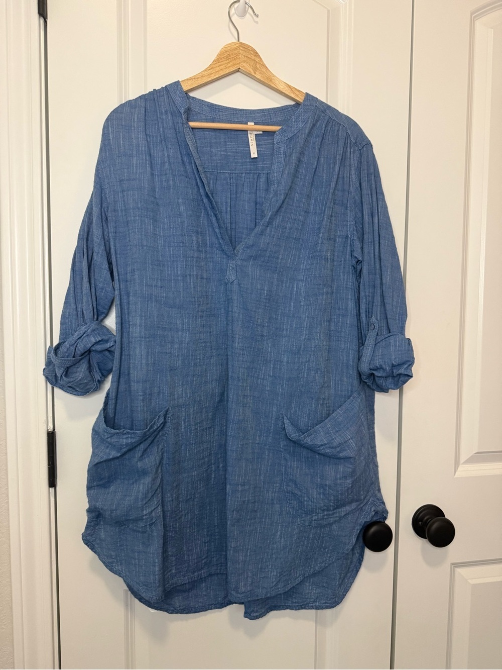 Seafolly Lightweight Blue V-Neck Tunic Beach Coverup - Medium
